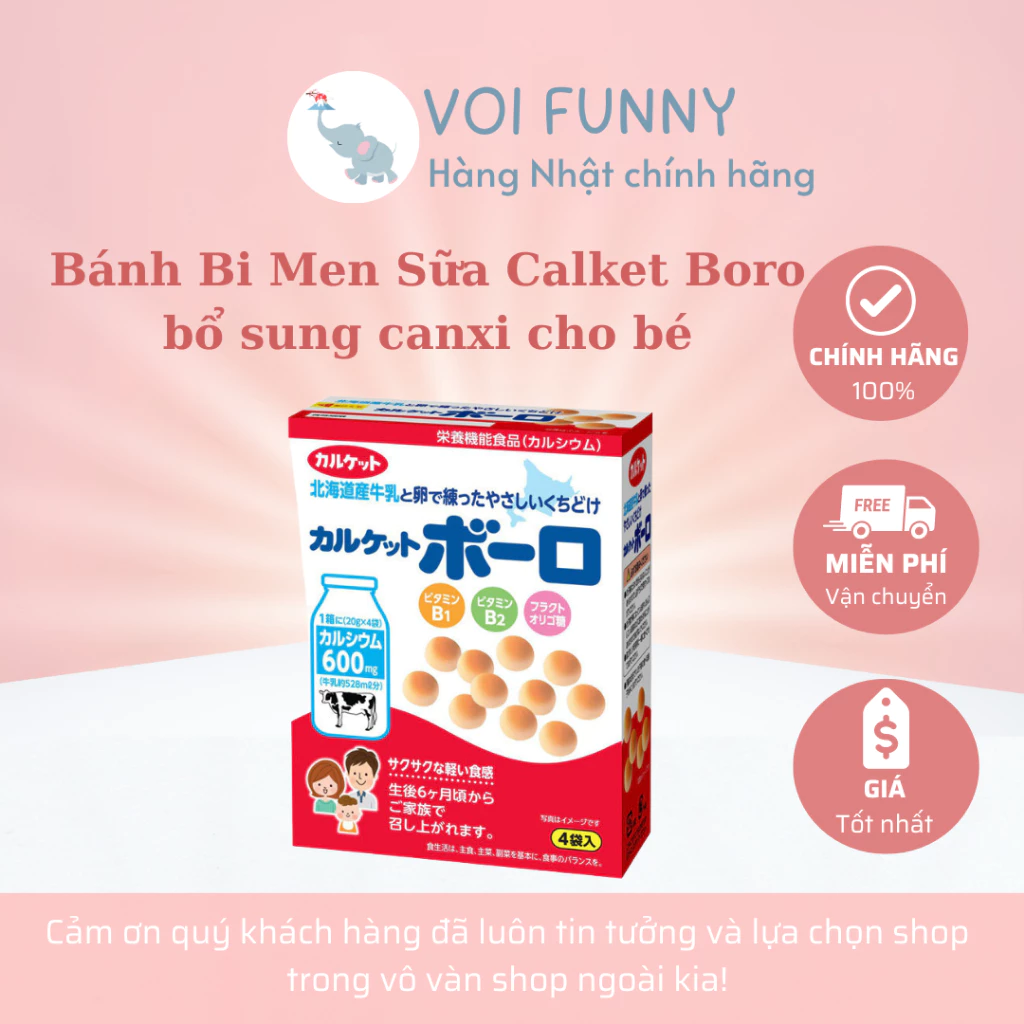 [CHÍNH HÃNG] - Bánh Bi Men Sữa Calket Boro bổ sung canxi cho bé, dòng nội địa Nhật Bản 80G (6m+) date T10/2024