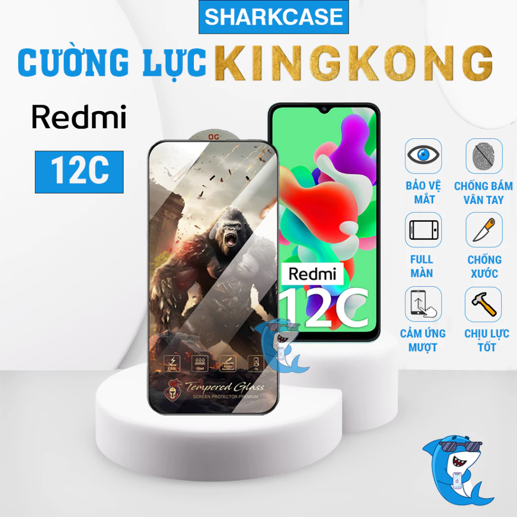 Kính cường lực Redmi 12C KingKong full màn chịu lực cảm ứng mượt chống bám vân tay bảo vệ màn hình