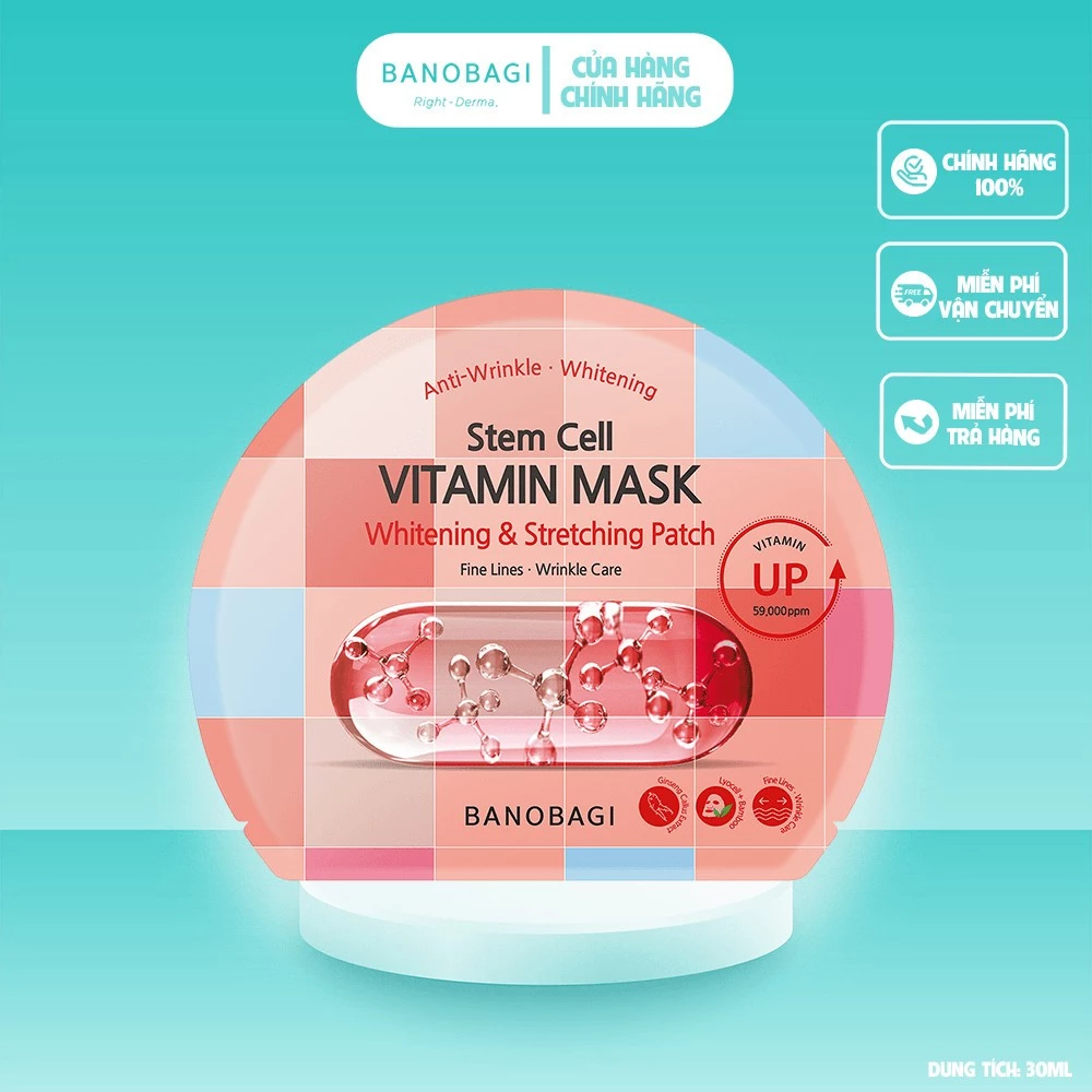 [LẺ 1 MIẾNG] Mặt Nạ Giấy Dưỡng Ẩm Trắng Da BANOBAGI Stem Cell Vitamin Mask 30ml - STRETCHING PATCH