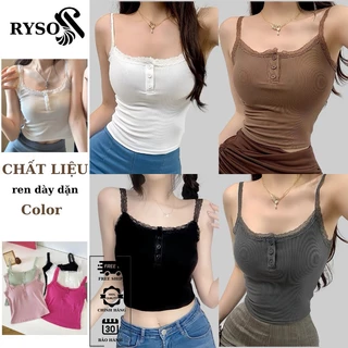 Áo Hai Dây Crotop 3 Nút Phối Ren Dáng Ôm , Áo 2s Đi Biển Dây Ren Nút Gài Form Ôm Sexy RYSO FASHION