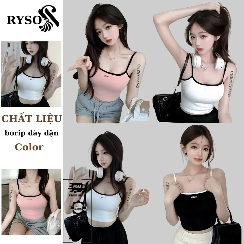 Áo Hai Dây Croptop Viền Dây Thêu Miu Dáng Ôm , Áo 2s Viền Croptop Body Sexy Đi Biển RYSO FASHION