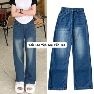 Quần jeans ống xuông xanh đậm đánh bạc đùi , quần đi học Yến Tee