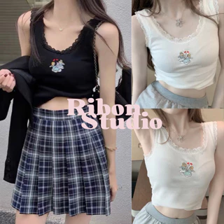 Áo Ba Lỗ Viền Ren RIBON Kiểu Nữ Hình Thêu Sắc Nét, Áo Ba Lỗ Croptop Thêu Nhiều Màu