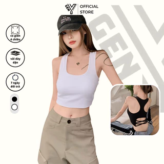 Áo hai dây nữ cổ U GenY lưng đan dây cực xinh áo 2 dây ba lỗ croptop ôm body tôn dáng vải coton 3L5