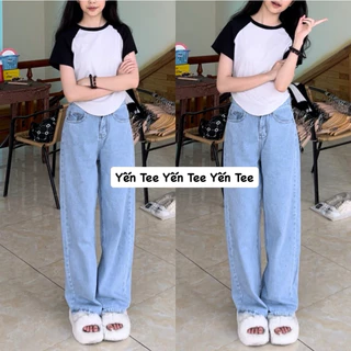 Quần jeans ống xuông xanh nhạt trơn 1 cúc , quần đi học Yến Tee