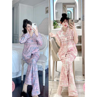 Bộ Ngủ Pijama, Bộ Lụa Xước Loang Rừng Lucky Day Sang Chảnh Freesize dưới 60kg [Quần Không Có Túi]