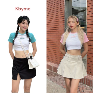 Áo Croptop Raglan Kbyme thun gân cotton 100% co giãn ôm dáng