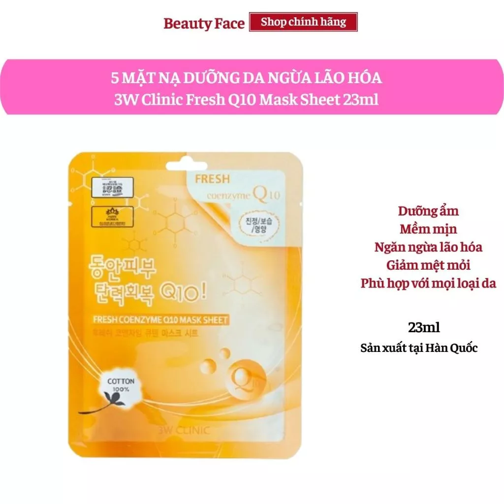 Mặt nạ bổ sung Collagen 3W Clinic Fresh Coenzyme Q10 Mask Sheet 23ml
