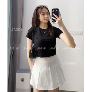 Áo thun nữ cộc tay cổ tròn dáng ngắn crop top ôm sát body và áo phông sát nách 3 lỗ tanktop nữ 2 màu Trắng Đen LamHy