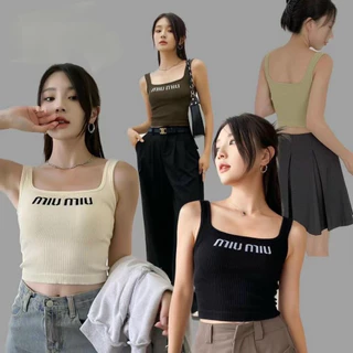 Áo Bra Cotton Tăm  2 Dây Dáng Dài Kèm Mút Đệm Ngực PHối Chữ Miumiu 3308