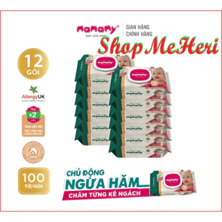 Combo 12 Khăn giấy ướt 100 tờ có nắp chủ động ngừa hăm/x2 chất ngừa hăm Mamamy