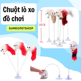 Đồ chơi chuột giả gắn lò xo dính sàn - Chuột đồ chơi cho mèo - Đồ chơi cần câu mèo