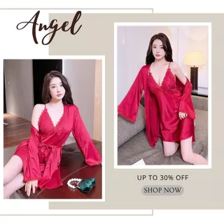 Váy Ngủ Lụa Cổ V Phối Ren Gợi Cảm Váy Ngủ Và Áo Choàng Sexy Set Đồ Ngủ 2 Món Cao Cấp Đầm Ngủ 2 Dây Sẵn Mút Angel 218