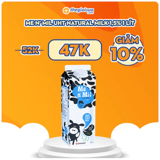 Sữa tươi tiệt trùng Me n' Mil UHT Natural Milk 1,5% 1Lít - Giàu Canxi – giúp xương khỏe mạnh