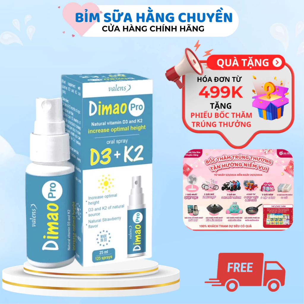 Vitamin D3 K2 dạng Xịt DIMAO PRO ❤️Chính hãng❤️ D3K2 dạng xịt hỗ trợ tăng chiều cao, tăng cường hấp thu canxi cho bé