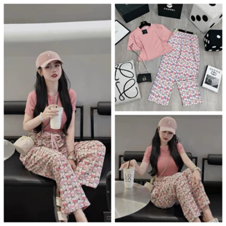 [ 𝐅𝐑𝐄𝐄 𝐒𝐇𝐈𝐏 ] Set áo hồng mix quần dài mèo siêu xinh Áo cotton khô QC dày đẹp Quần xốp umi hoạ tiết chuẩn