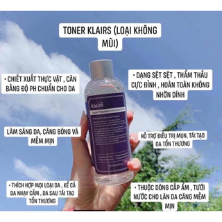 Toner Klairs 180ML không mùi dưỡng ẩm và làm mềm da chính hãng