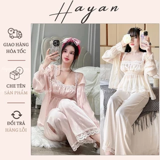 HT902 Bộ ngủ 3 món 2s bản to sang chảnh, set đồ pijame LYLY lụa tay bo tôn dáng HT902