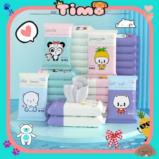 Khăn Ướt Giấy Rút Lau Mặt Bỏ Túi Mini 10 Tờ Cute Dễ Thương Timo DDD16