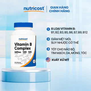 Vitamin B tổng hợp hàm lượng cao của Mỹ Nutricost B Complex, hỗ trợ thần kinh, tim mạch, năng lượng