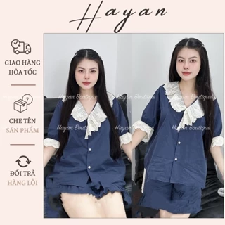 HT642 Bộ pijama tiểu thư phối ren đơn giản sang chảnh, set đồ ngủ bánh bèo tôn dáng HT642