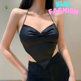 Áo yếm croptop nữ 2 dây thiết kế hở lưng siêu quyến rũ Kim Fashion, Áo yếm vạt nhọn có mút ngực cực sexy và cá tính