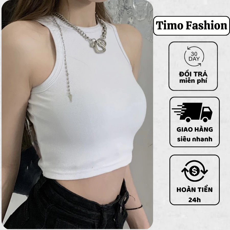 Áo ba lỗ nữ TIMO, áo croptop sát nách nữ kiểu ôm body tank top vải thun co giãn tốt, mặc đi chơi, đi biển, ACN004