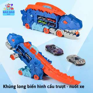 Đồ Chơi Xe Tải Khủng Long Biến Hình Khủng Long Nuốt xe Ô Tô Biến Hình Thành Đường Đua Và 6 Siêu Xe Đi Kèm Dành Cho Bé