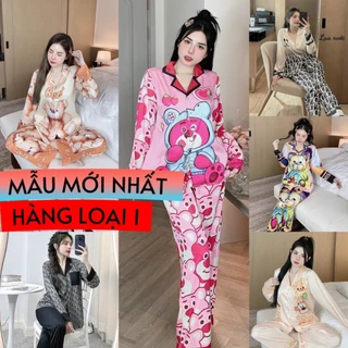 Đồ bộ pijama tay dài lụa xước thiết kế mới dẻ thương chất liệu mềm mịn mát , đồ bộ nữ cao cấp