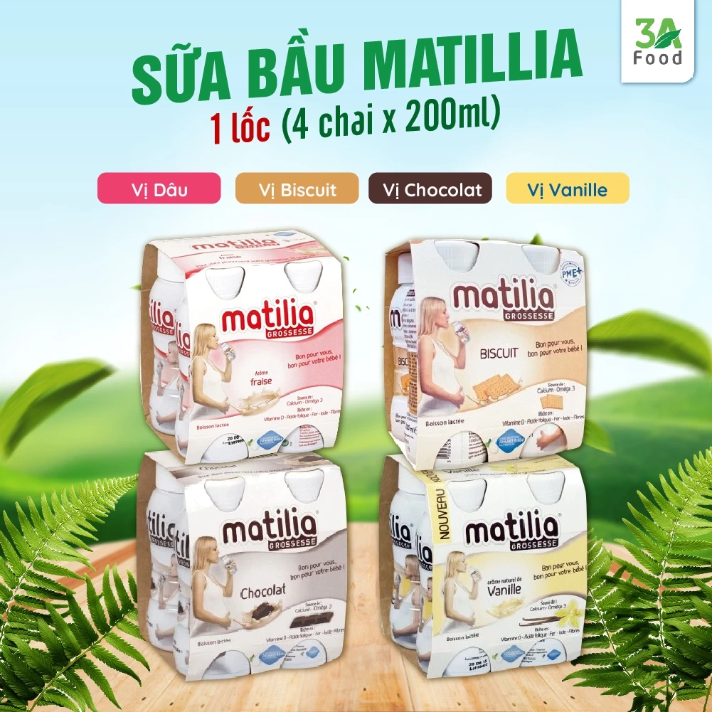 ( Sữa bầu Matilia Pháp - chăm sóc sức khỏe mẹ và bé - ( Box 4 chai x 200ml) - Đủ Vị