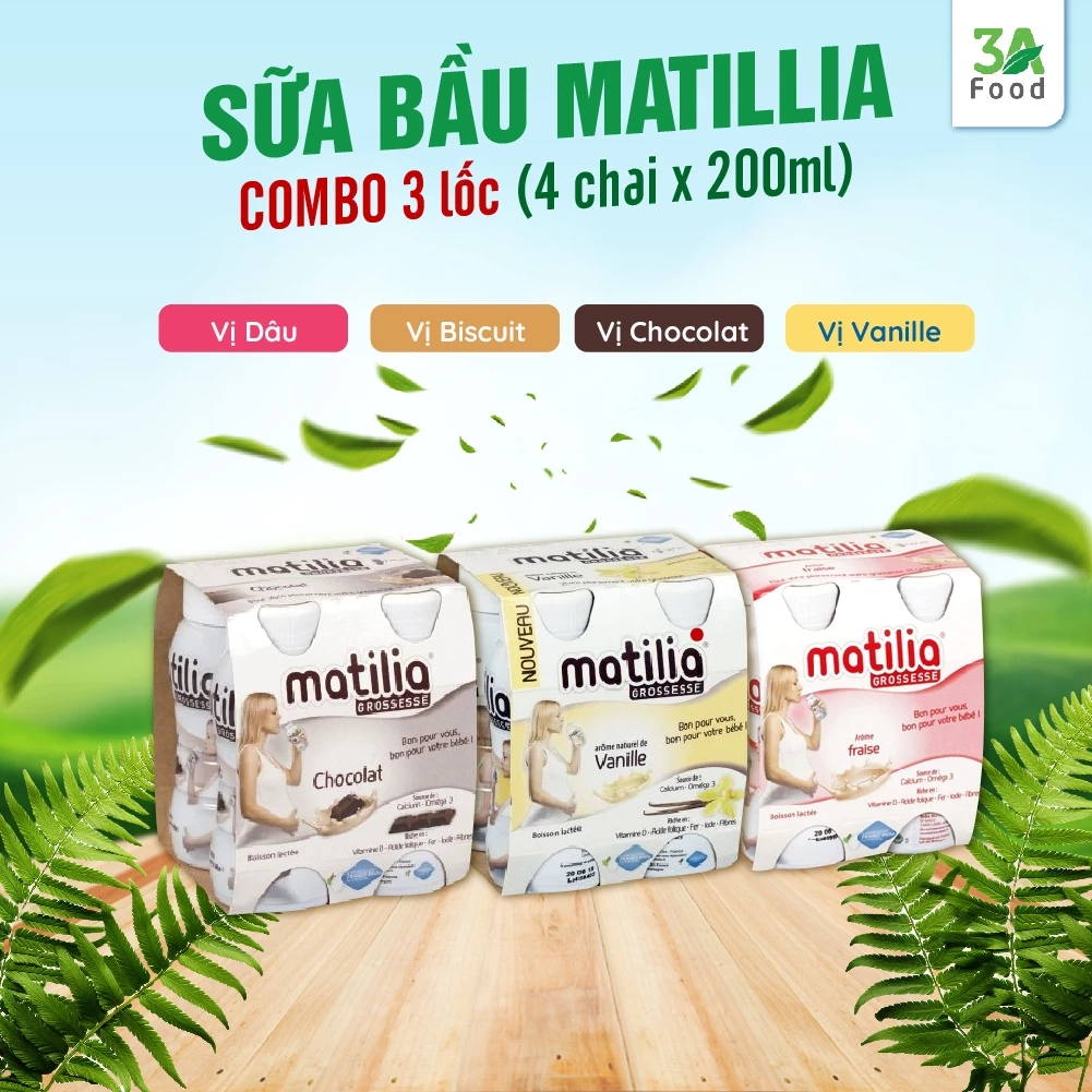 Combo 3 Lốc Sữa bầu Matilia Pháp đủ vị giúp mẹ bầu khỏe mạnh, thai nhi phát triển toàn diện