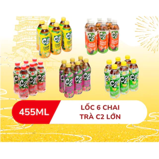 Lốc 6 Chai Trà xanh C2 455ml Hương Chanh/Trà Đào/Chanh Tuyết/Dâu Anh Đào