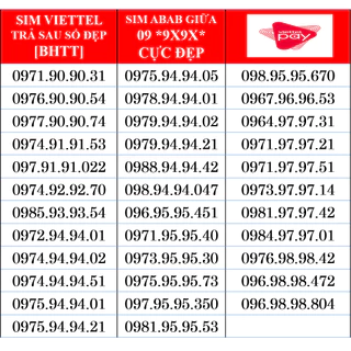 Sim Viettel Trả Sau Số Đẹp ABAB DẠNG SỐ 9X9X giữa mới nhất, Shop uy tín kienthuy123