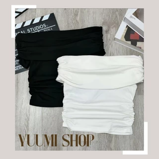 Áo thun nữ ngắn tay trễ vai, áo thun vải cotton vạt ngang đơn giản basic màu đen trắng -Yuumi Shop