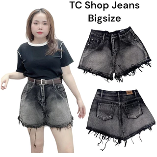 [ TCshopjean ] Quần Short Nữ Bigsize Đen Loang Tua Lai Lưng Cao Ống Rộng chữ A MÃ QCC 01