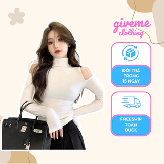 Áo len nữ cổ lọ giữ nhiệt 3cm 5cm đen trắng vải thun gân tăm mặc thu đông Giveme.clothing_saigon