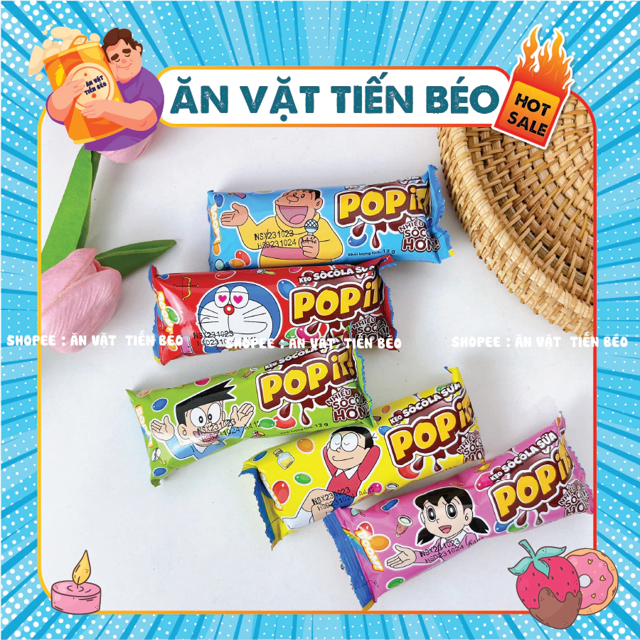 Combo Kẹo sô cô la sữa Pop it! Phạm Nguyên (gói 12g) loại thơm ngon, đồ ăn vặt hot nhất