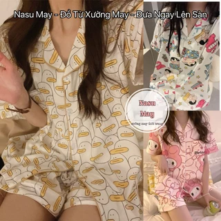 Bộ Đồ Ngủ, Pijama Mặc Nhà Nữ Chất Kate Cộc Tay Gấu Cute