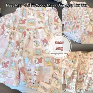 Bộ Ngủ pijama, Set mặc Hello kitty angel Ngắn Tay Lỡ Form Rộng Nữ