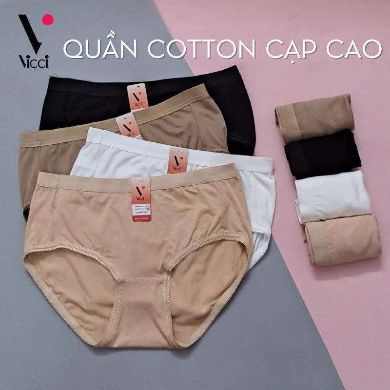 Set 4 quần lót nữ Vicci cotton cao cấp lưng cao gen nhẹ 105 mềm mại, êm ái, kháng khuẩn khử mùi nhiều màu