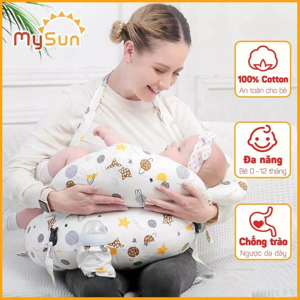 Đệm gối chữ C chống trào ngược dạ dày cho trẻ sơ sinh nằm ngủ, bé con bú, tựa lưng cho bà bầu MySun.