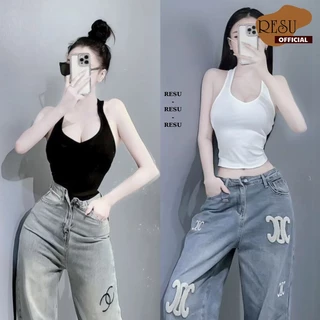 Áo Ba Lỗ Cổ Tim Hơ Lưng Ôm Body, Áo 3 Lỗ Trơn Basic Kiểu Sexy Thun Gân RESU