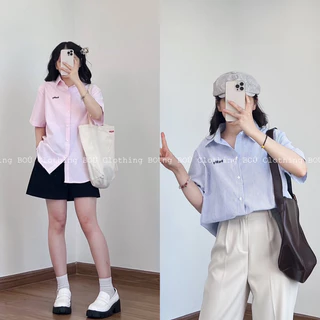 Áo sơmi sọc tay ngắn thêu Reality BOÚ Clothing (ảnh thật)