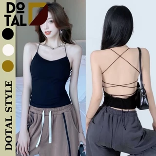 Áo Croptop Hai Dây Đan Lưng Có Mút Ngực Dày, Áo Đan Dây Crt Kiểu Sexy Chất Gân Ôm Body Sexy Đi Biển DOTAL