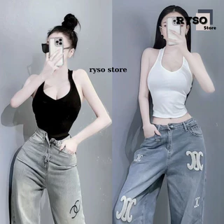 Áo Ba Lỗ Cổ Tim Hơ Lưng Ôm Body, Áo 3 Lỗ Trơn Basic Kiểu Sexy Thun Gân RYSO