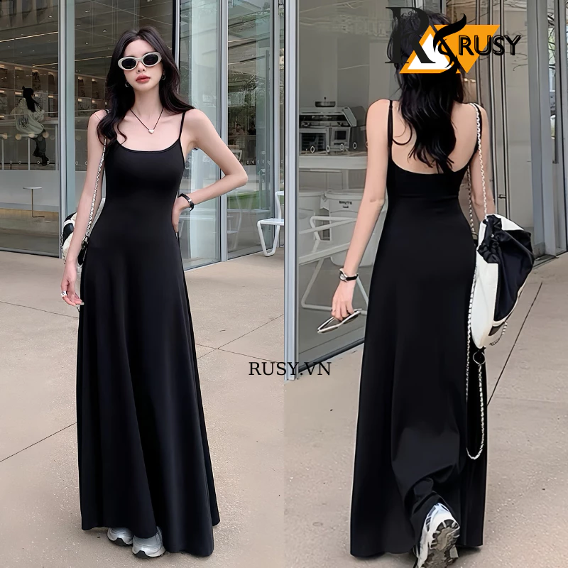 Đầm Body 2 Dây Maxi Thun Co Giãn, Váy Hai Dây Dáng Dài Thun Tăm Lạnh Cực Tôn Dáng RUSY