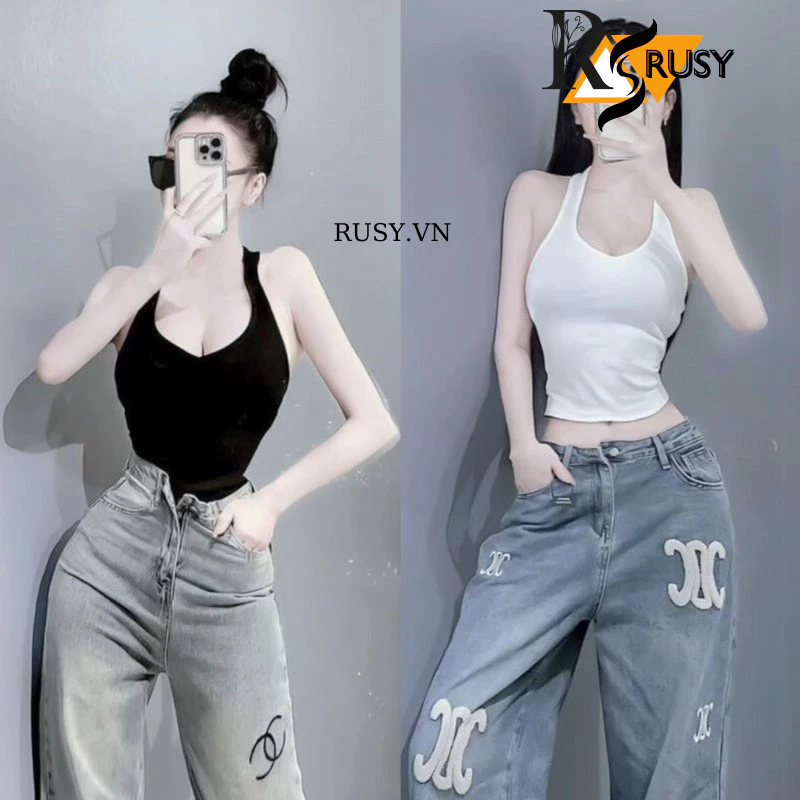 Áo Ba Lỗ Cổ Tim Hơ Lưng Ôm Body, Áo 3 Lỗ Trơn Basic Kiểu Sexy Thun Gân RUSY