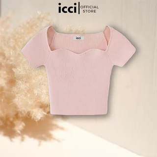 ICCI - Áo len croptop tay ngắn cổ lượn viền VIR04