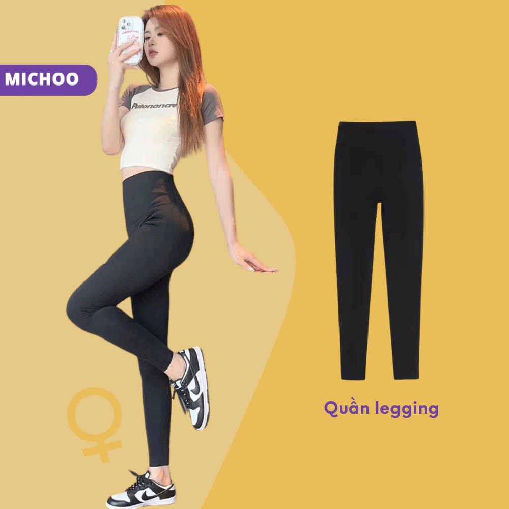 Quần Legging Nữ  MICHOO Nâng Mông Cạp Cao Tập Gym Yoga Màu Đen