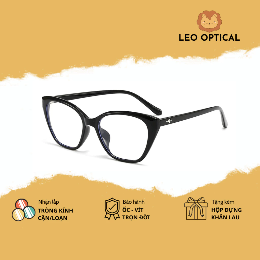 Gọng kính cận mắt mèo vuông dành cho mặt to tròn đơn giản LEO OPTICAL 81073